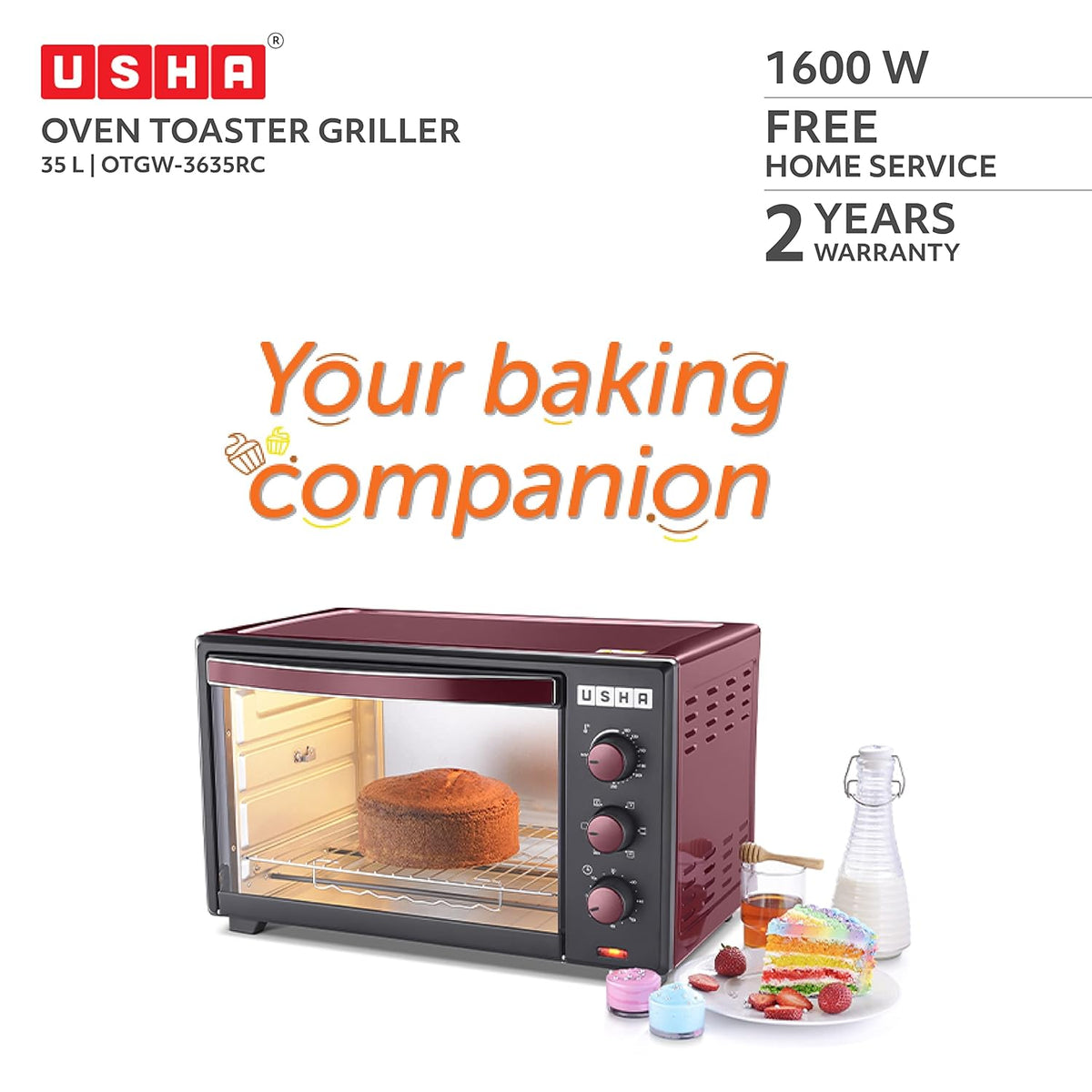 Usha OTGW-3635RC Oven Toaster Griller (35L, 1600W)