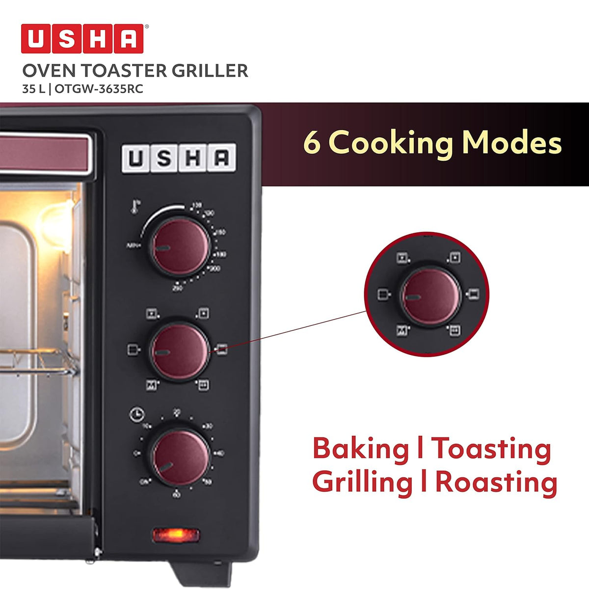 Usha OTGW-3635RC Oven Toaster Griller (35L, 1600W)