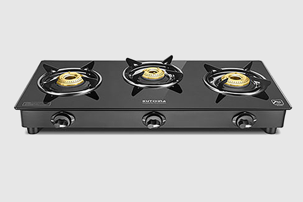 Kutchina Fabio Eco Glass Top Gas Stove (3 Burner, Manual Ignition)