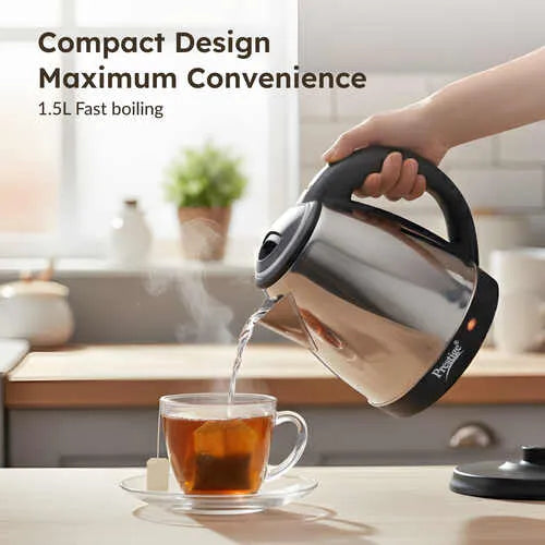 Prestige PKOSS 1.5L Stainless Steel Electric Kettle, Silver & Black (1350W)