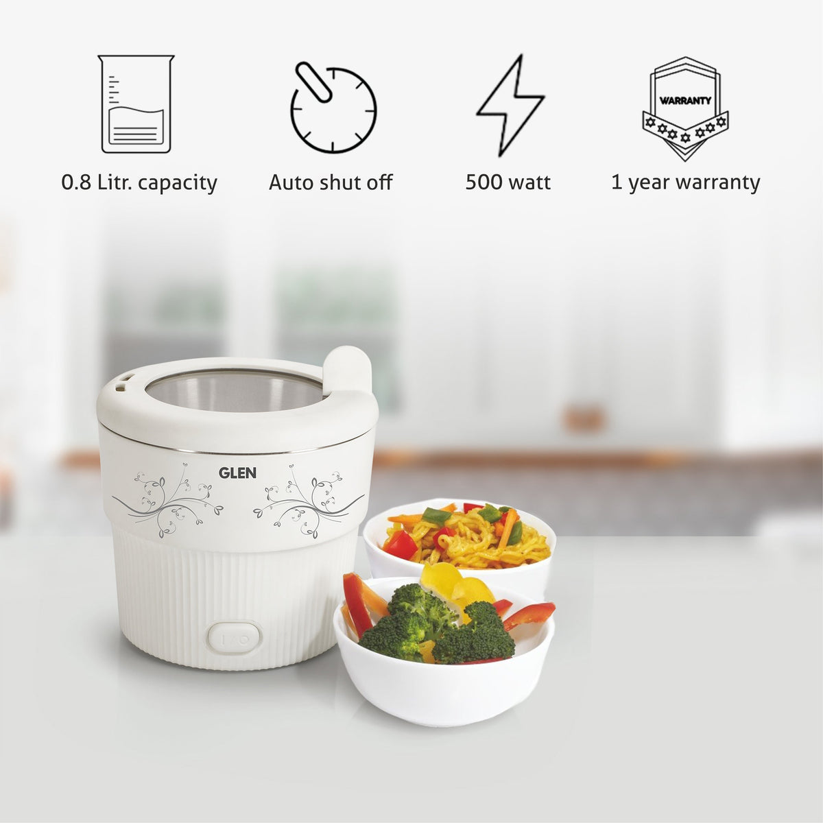 Glen Electric Mini Cooker, White (0.8L, 500W)