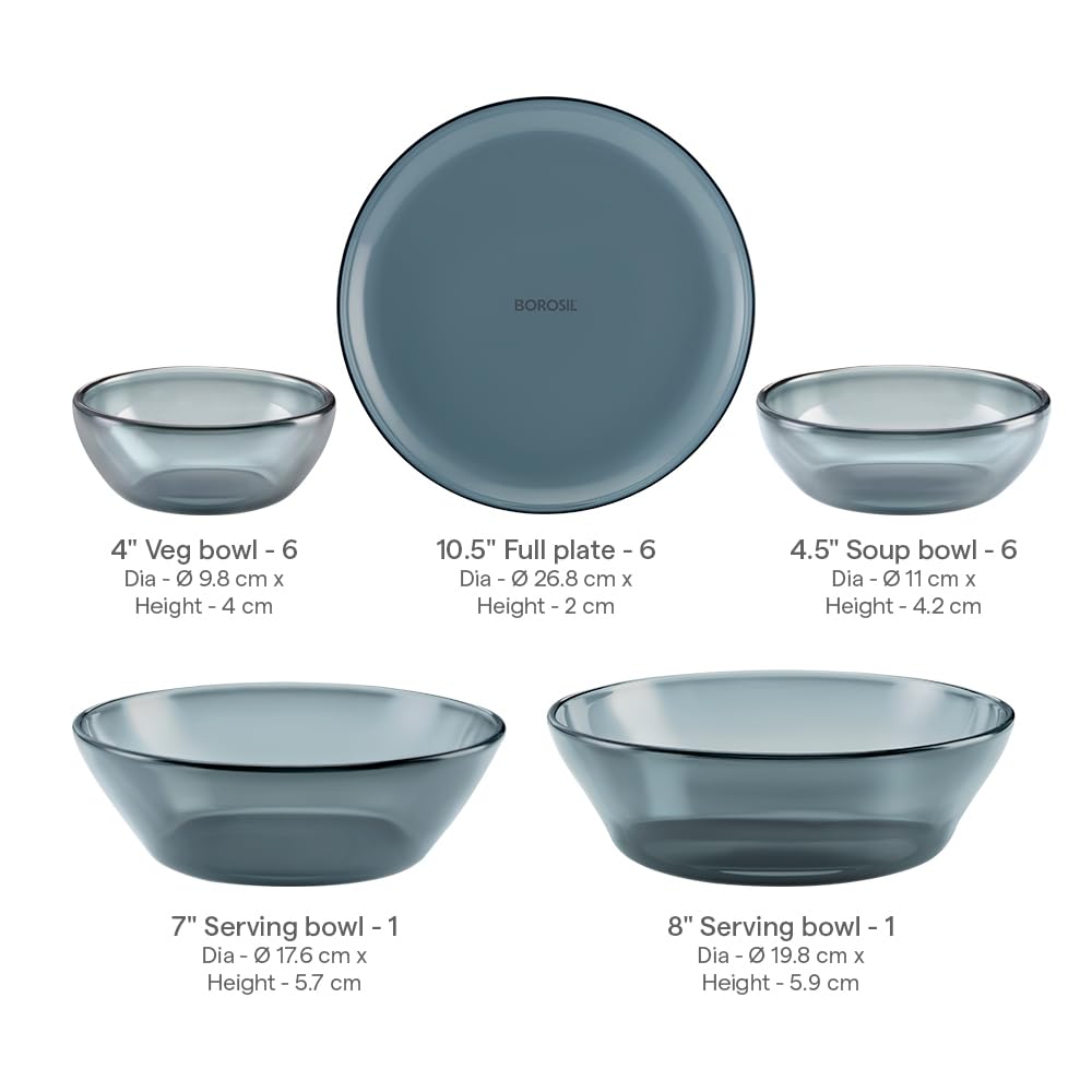Borosil Aura Ion Glass Dinner Set (20 Pieces)