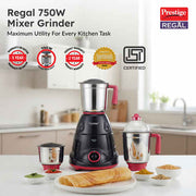 Prestige Regal Mixer Grinder (Black/Red) (750W)