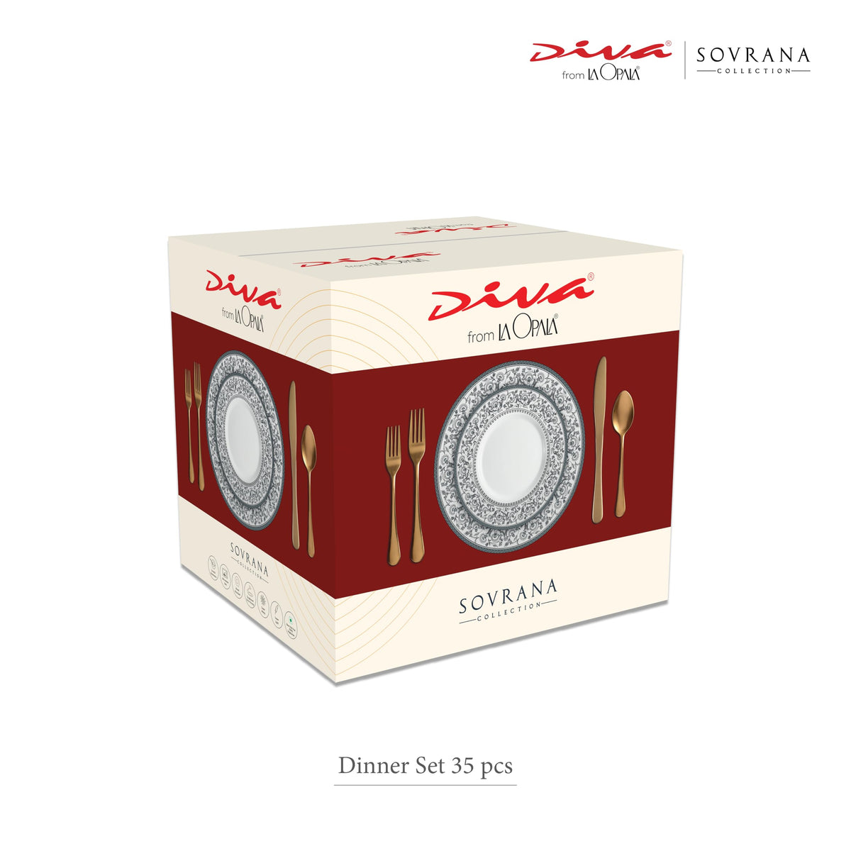 La Opala Diva Sovrana Medusa Gold Opalware Dinner Set (35 Pieces)