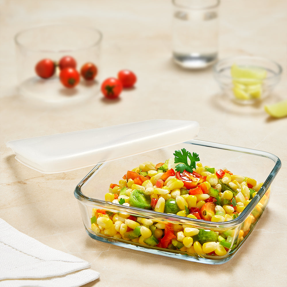 Borosil Square Dish with Plastic Lid (0.5 L)