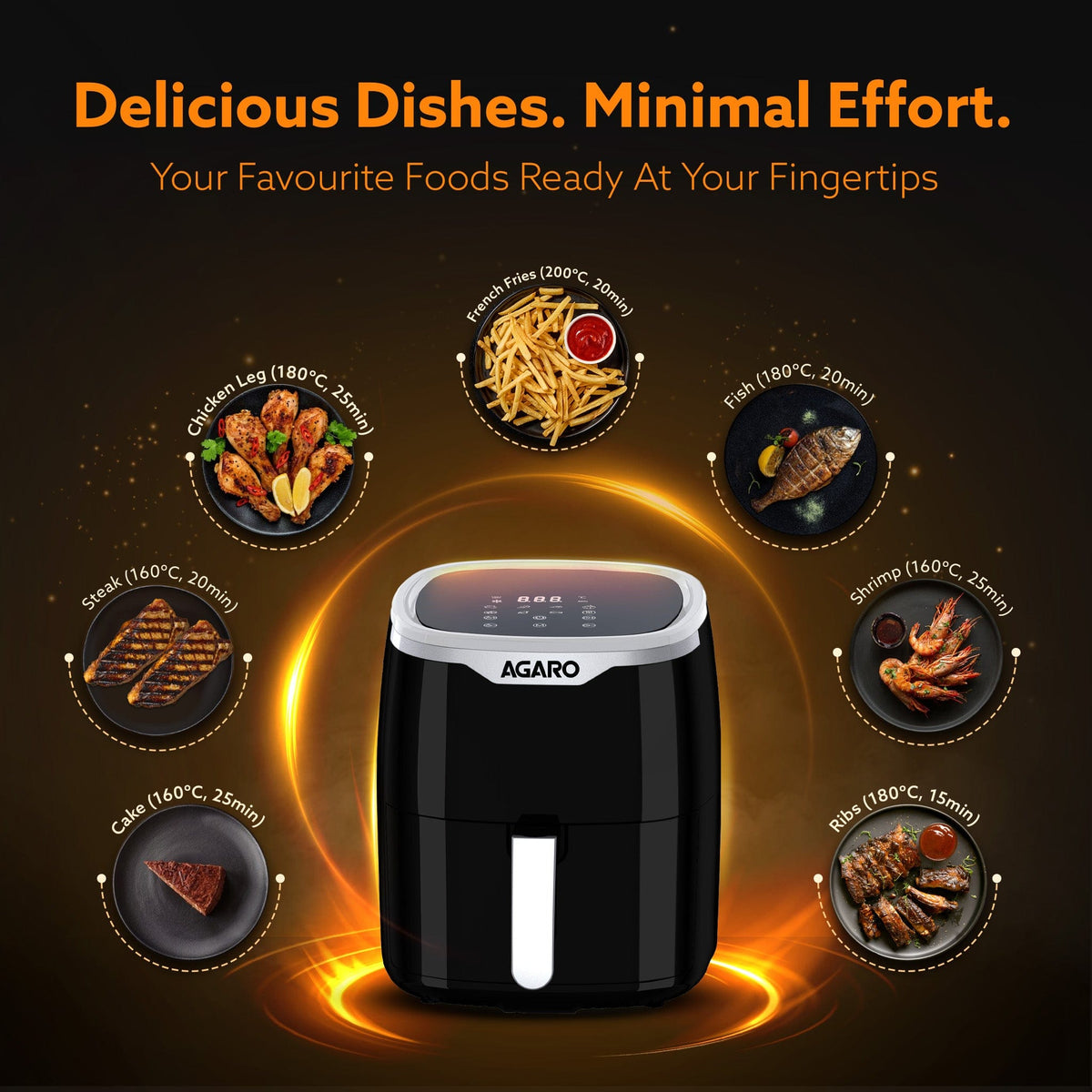 AGARO Galaxy Digital Air Fryer, Black (4.5L) (1400W)