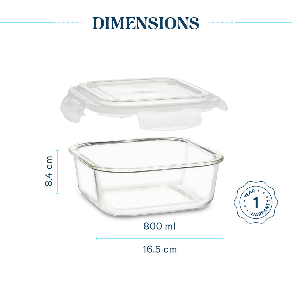 Borosil Klip N Store Square Glass Container (800 ml)