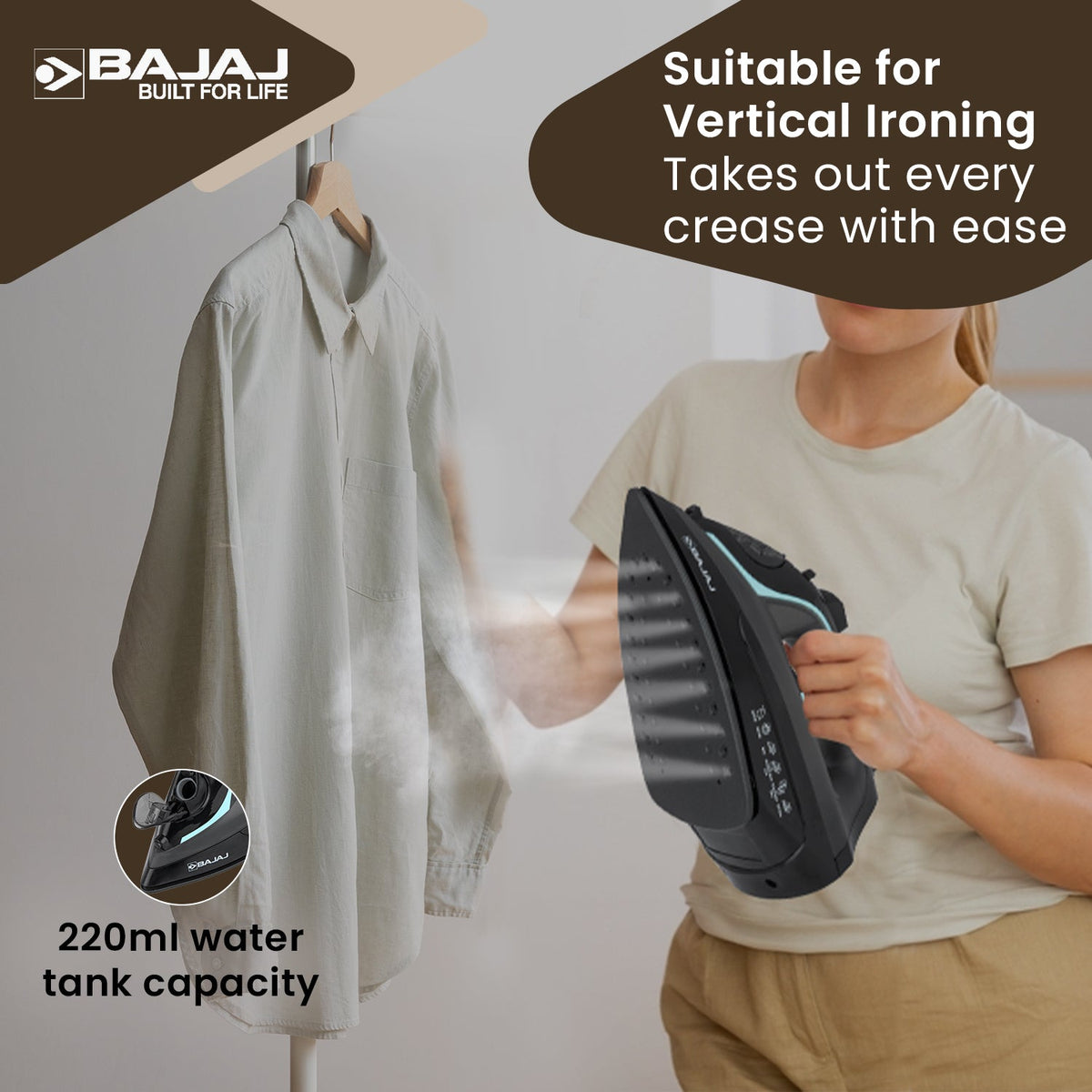 Bajaj MX45 Steam Iron, Black/Grey (2000W)