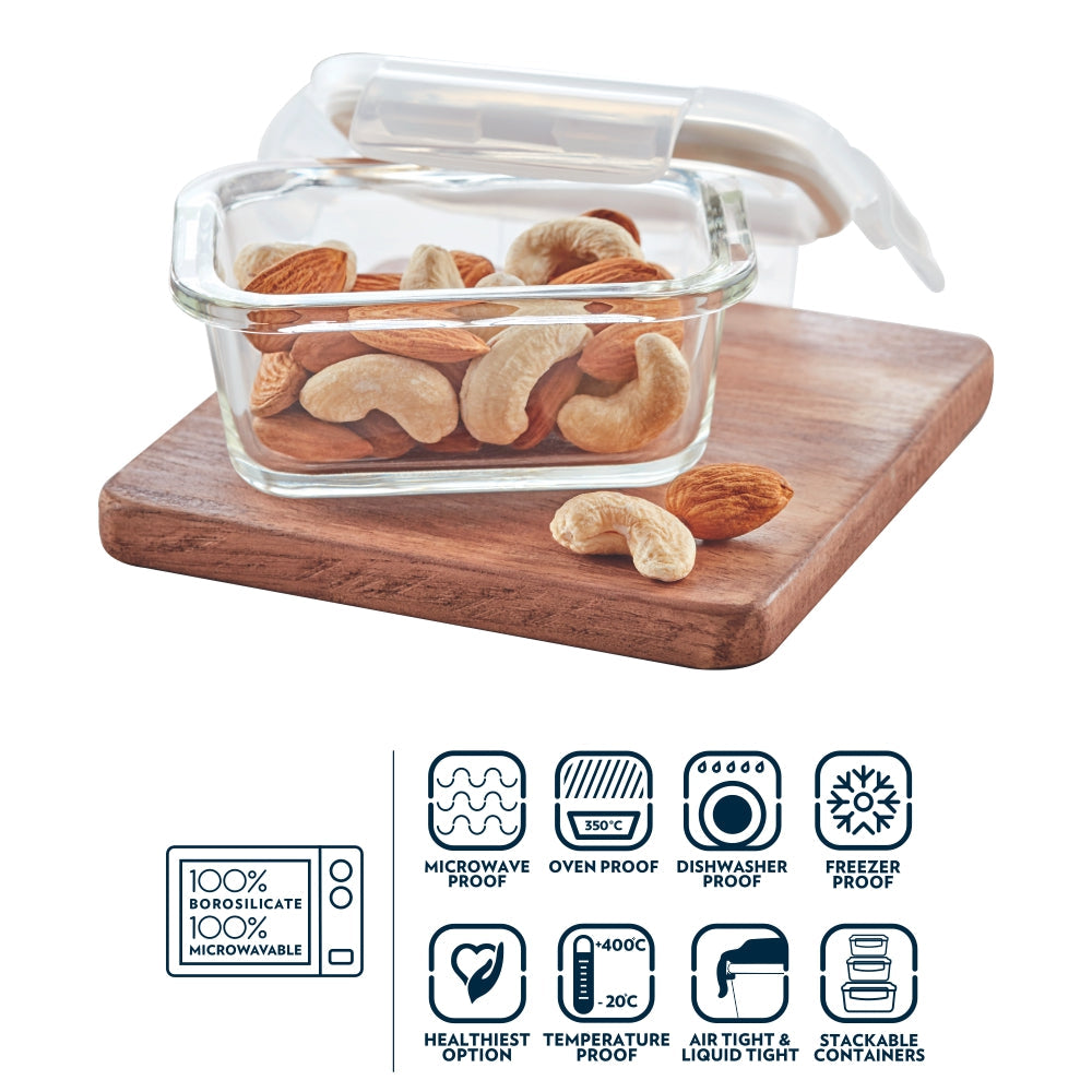 Borosil Klip N Store Rectangle Glass Container (120 ml)
