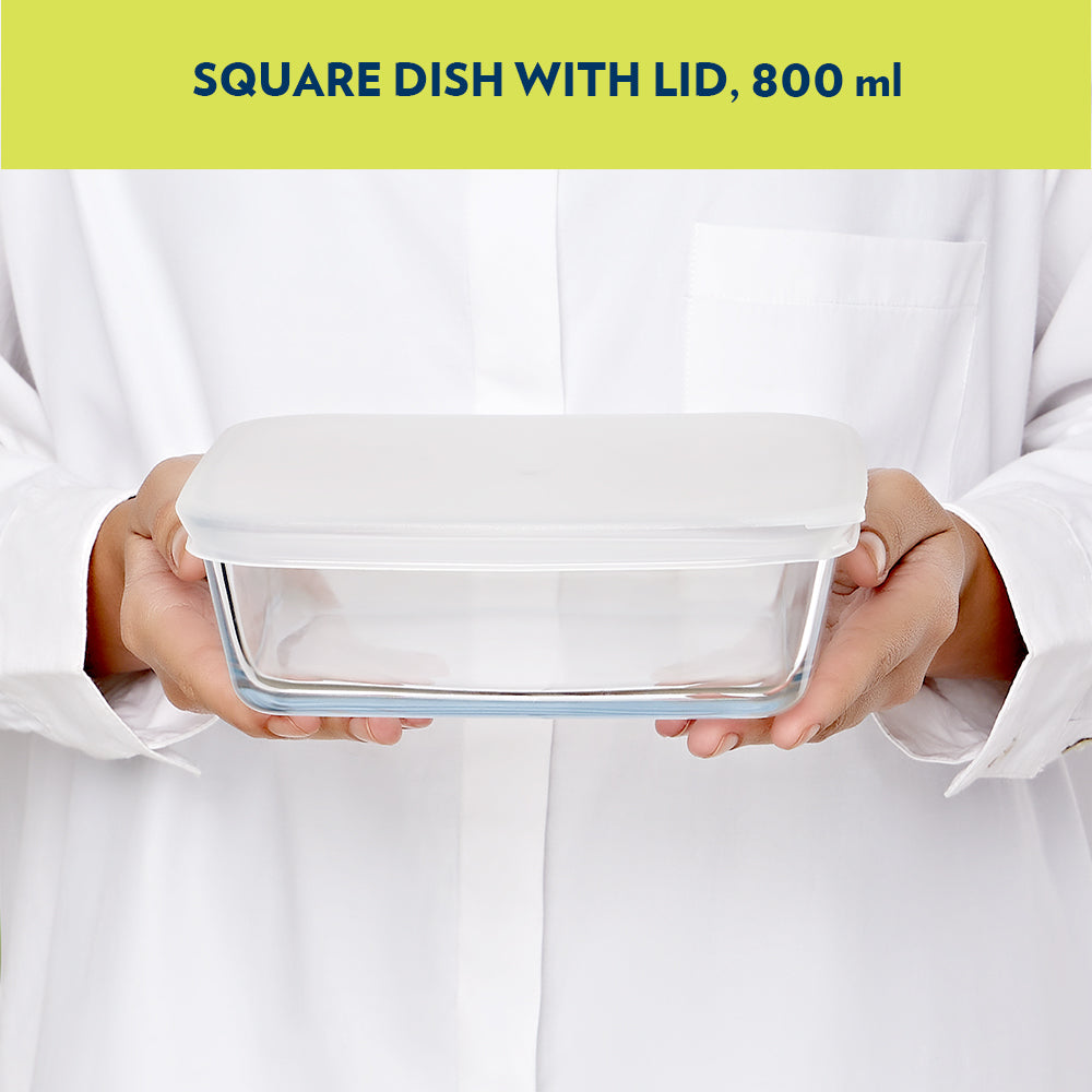 Borosil Square Baking Dish with Lid (800 ml)