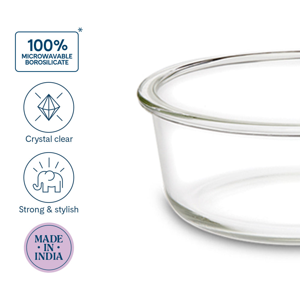Borosil Klip N Store Round Glass Container (400 ml)