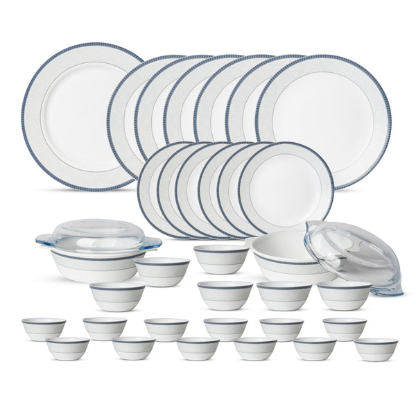 La Opala Diva Sovrana Amaya Blue Opalware Dinner Set (35 Pieces)