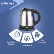 Bajaj KTX DLX Electric Kettle, Black & Silver (1.8L)