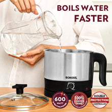 Borosil Omni Stainless Steel Multi-Purpose Electric Kettle, Silver & Black (1L, 600W)