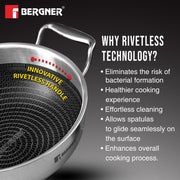 Bergner Hi-Tech Prism Kadai with Glass Lid (1.5L, 20 cm)