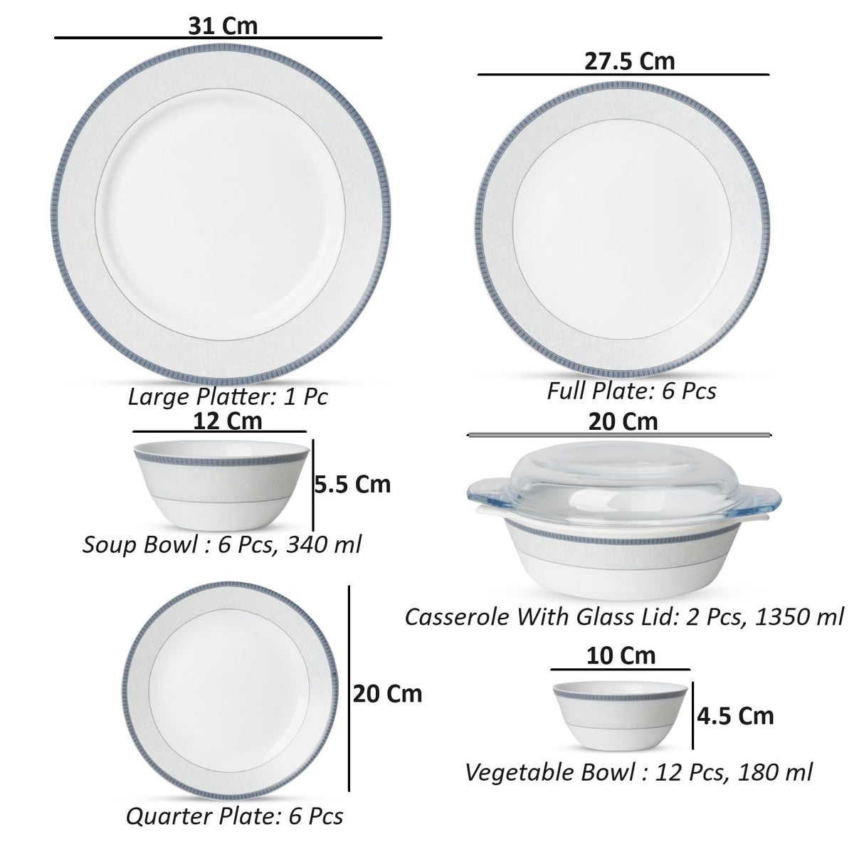 La Opala Diva Sovrana Amaya Blue Opalware Dinner Set (35 Pieces)