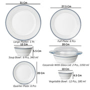 La Opala Diva Sovrana Amaya Blue Opalware Dinner Set (35 Pieces)