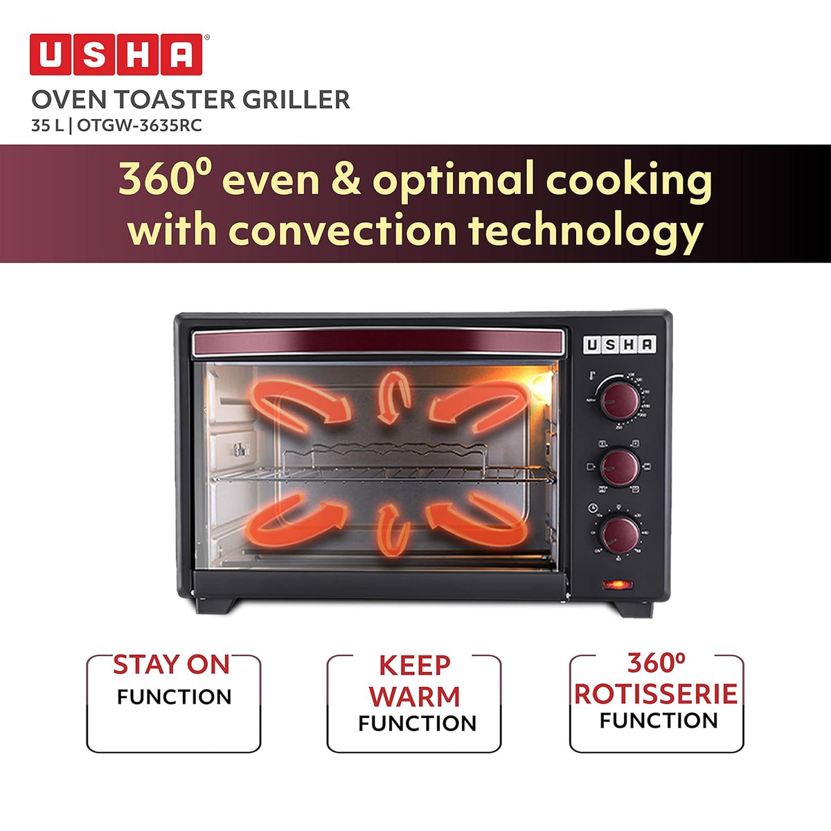 Usha OTGW-3635RC Oven Toaster Griller (35L, 1600W)