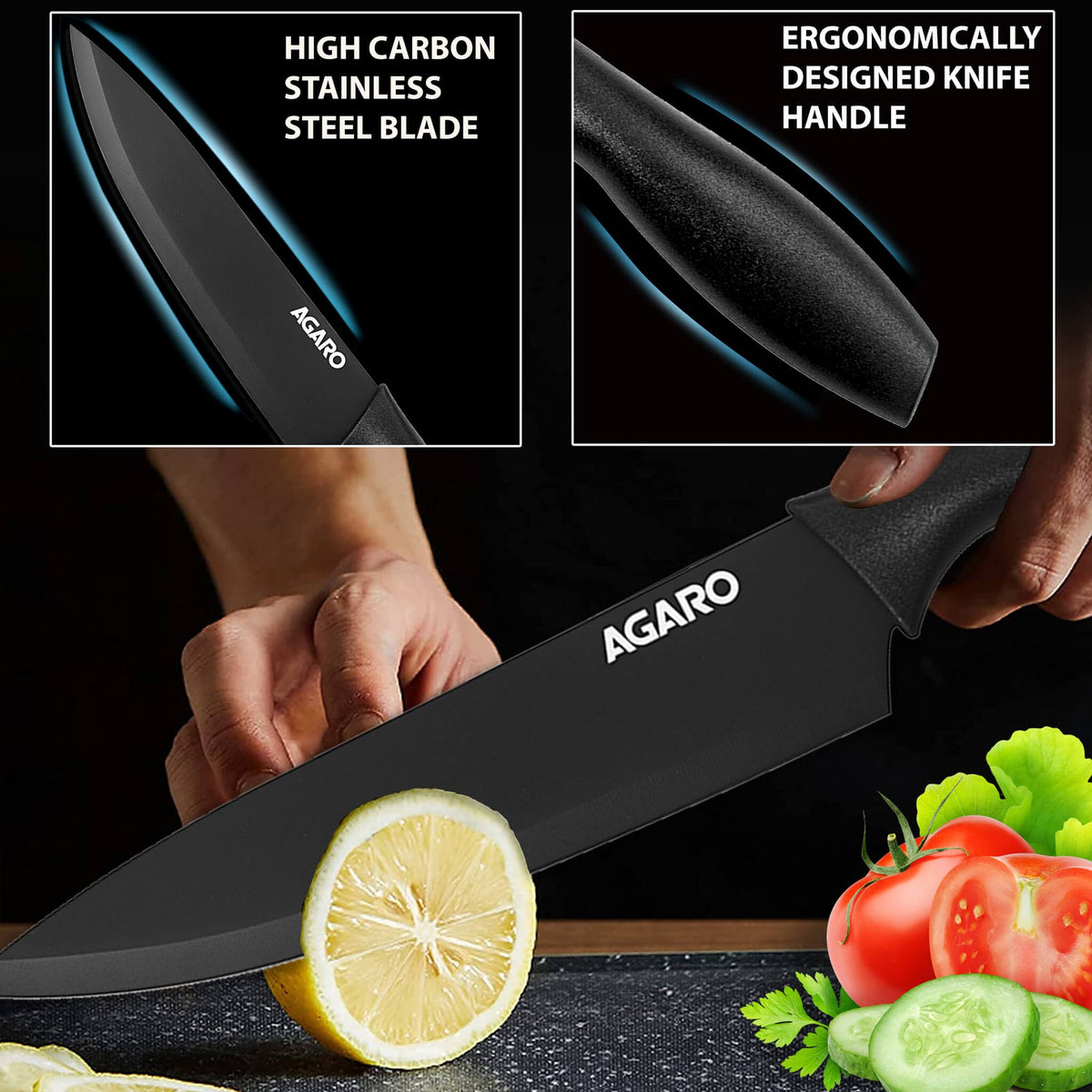 AGARO Royal Knife Set of 6 Pieces, Black