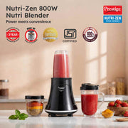 Prestige Nutri-Zen Mixer Grinder with 3 Polycarbonate Jars, Black (800W)