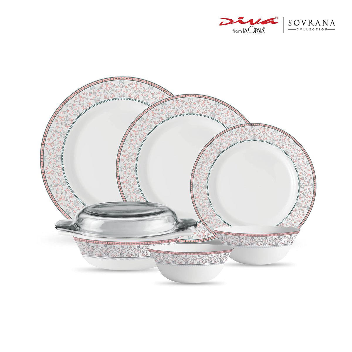 La Opala Diva Sovrana Moroccan Pink Opalware Dinner Set (35 Pieces)