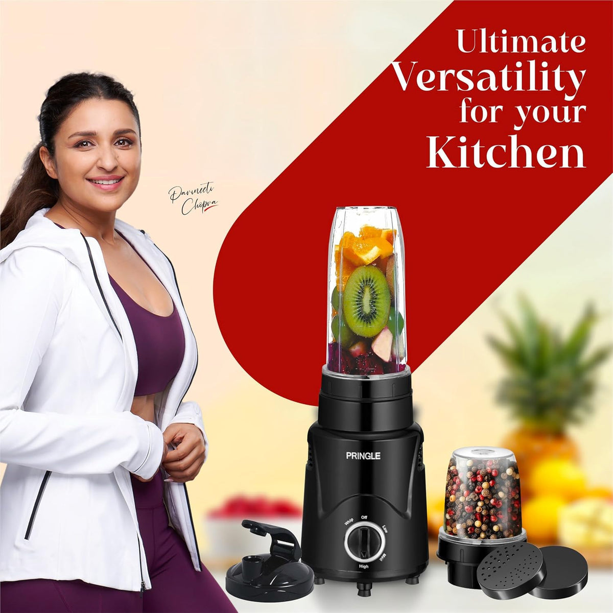 Pringle Alexa Nutri Blender & Mixer Grinder with 2 Jars, Black (450W)