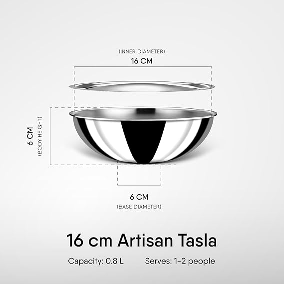 Stahl Artisan Triply Stainless Steel Tasla with Lid – 0.8 L