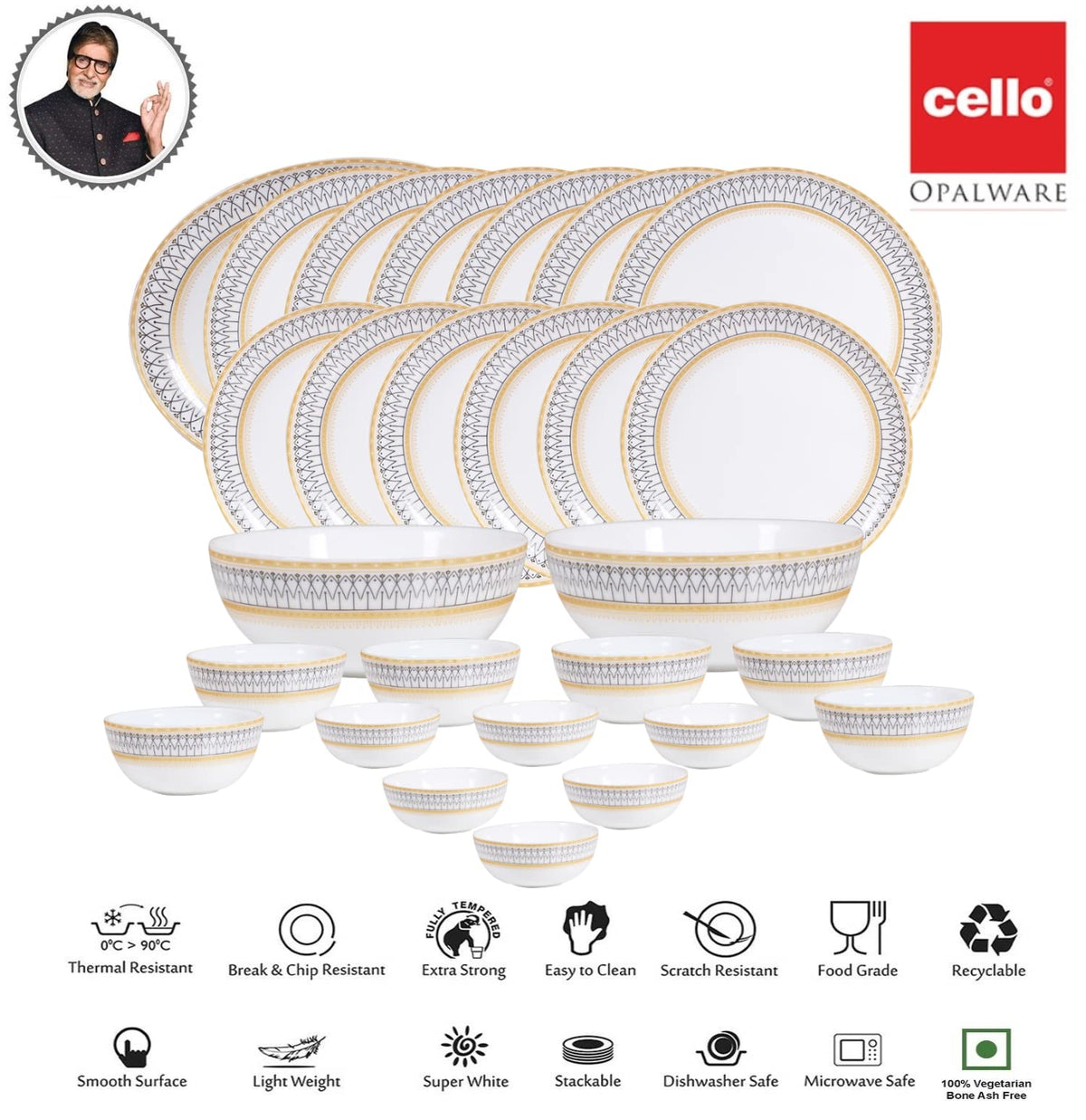 Cello Divine Elinor Opalware Dinner Set (27 Pieces)