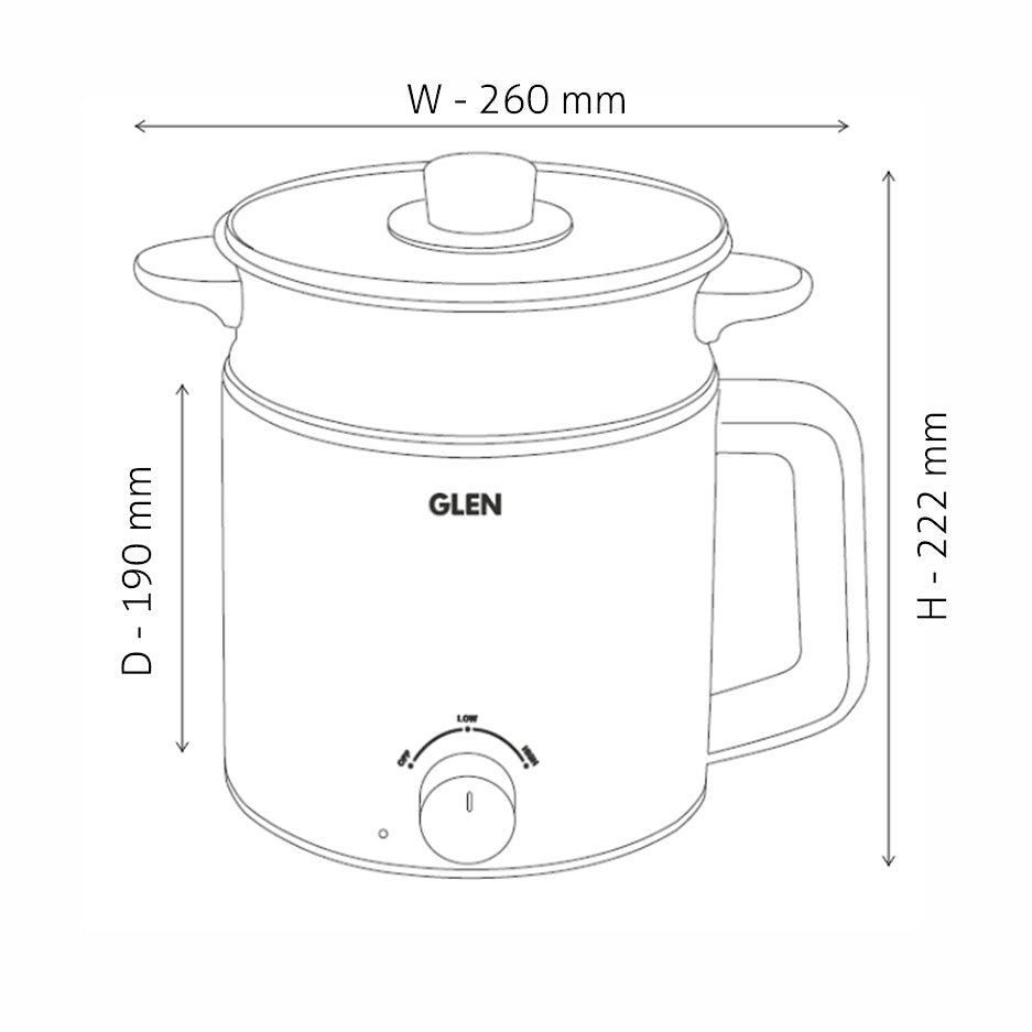 Glen Multi Cook Electric Kettle with Steamer, Silver & Black (1.5L, 600W)