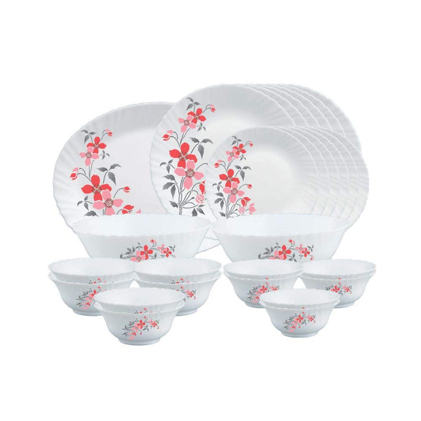 Larah by Borosil Fiore Fluted Opalware Dinner Set (27 Pieces)