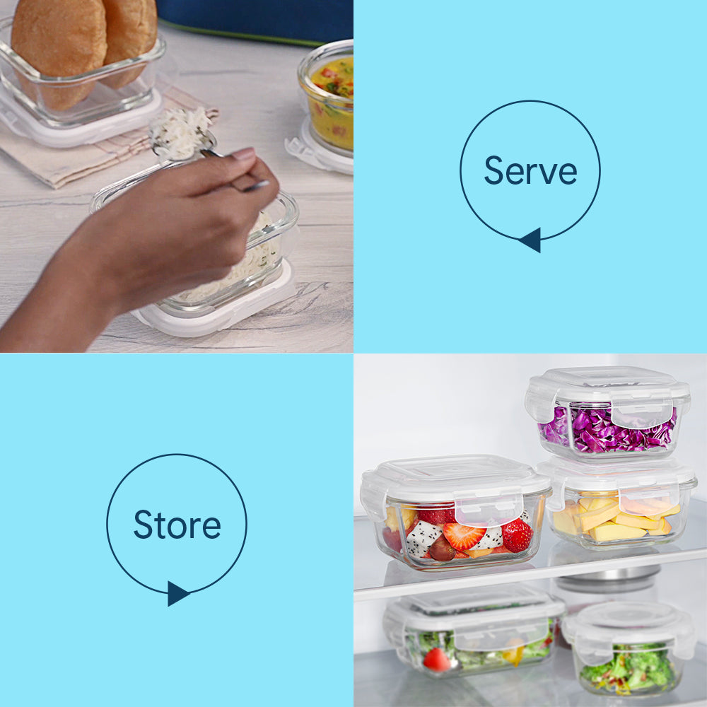 Borosil Klip N Store Square Glass Container (520 ml)