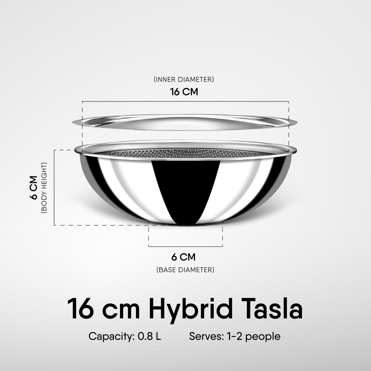 Stahl Triply Stainless Steel Non-Stick Tasla with Lid – 0.8L