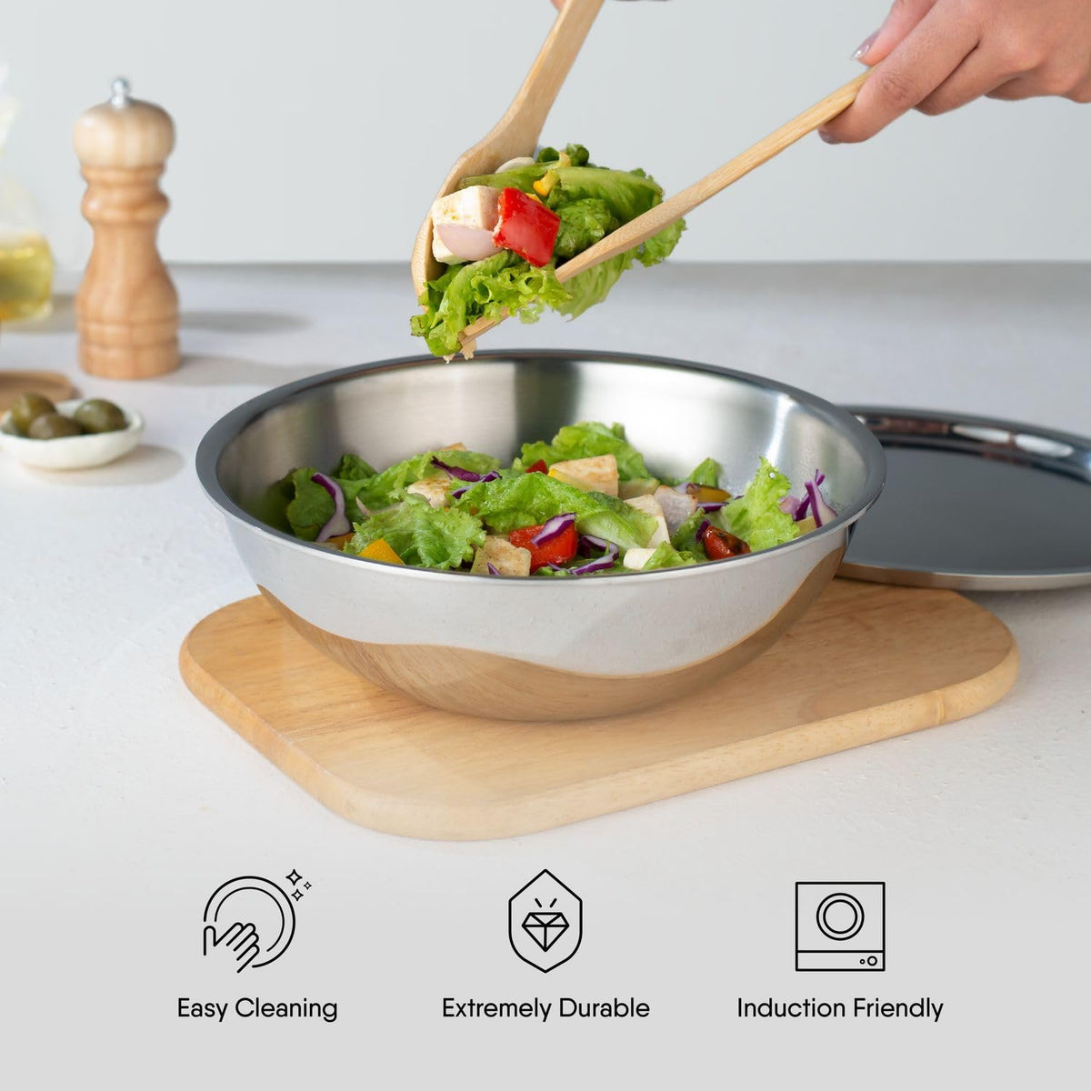 Stahl Artisan Triply Stainless Steel Tasla with Lid – 0.8 L