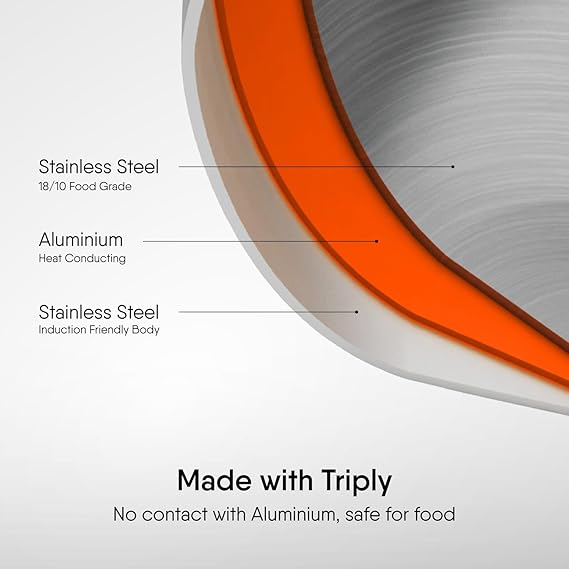 Stahl Artisan Triply Stainless Steel Tasla with Lid – 0.8 L