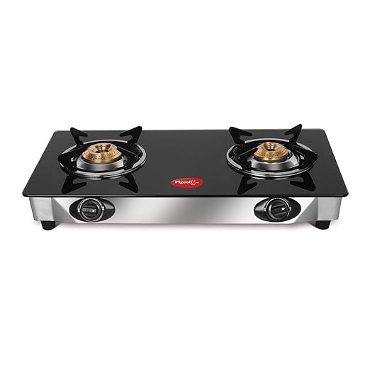 Pigeon Ayush Glass Top Gas Stove (2 Burner, Manual Ignition)