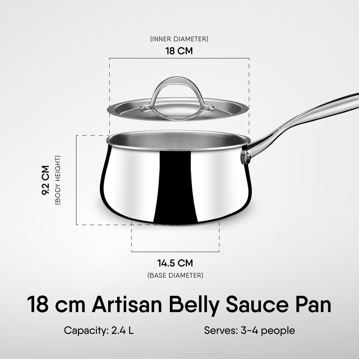 Stahl Artisan Triply Stainless Steel Belly Sauce Pan with Lid – 2.4L
