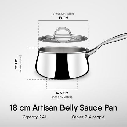 Stahl Artisan Triply Stainless Steel Belly Sauce Pan with Lid – 2.4L