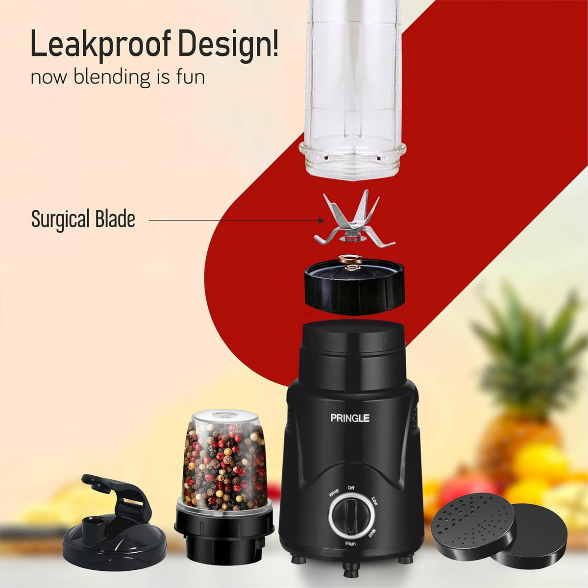 Pringle Alexa Nutri Blender & Mixer Grinder with 2 Jars, Black (450W)