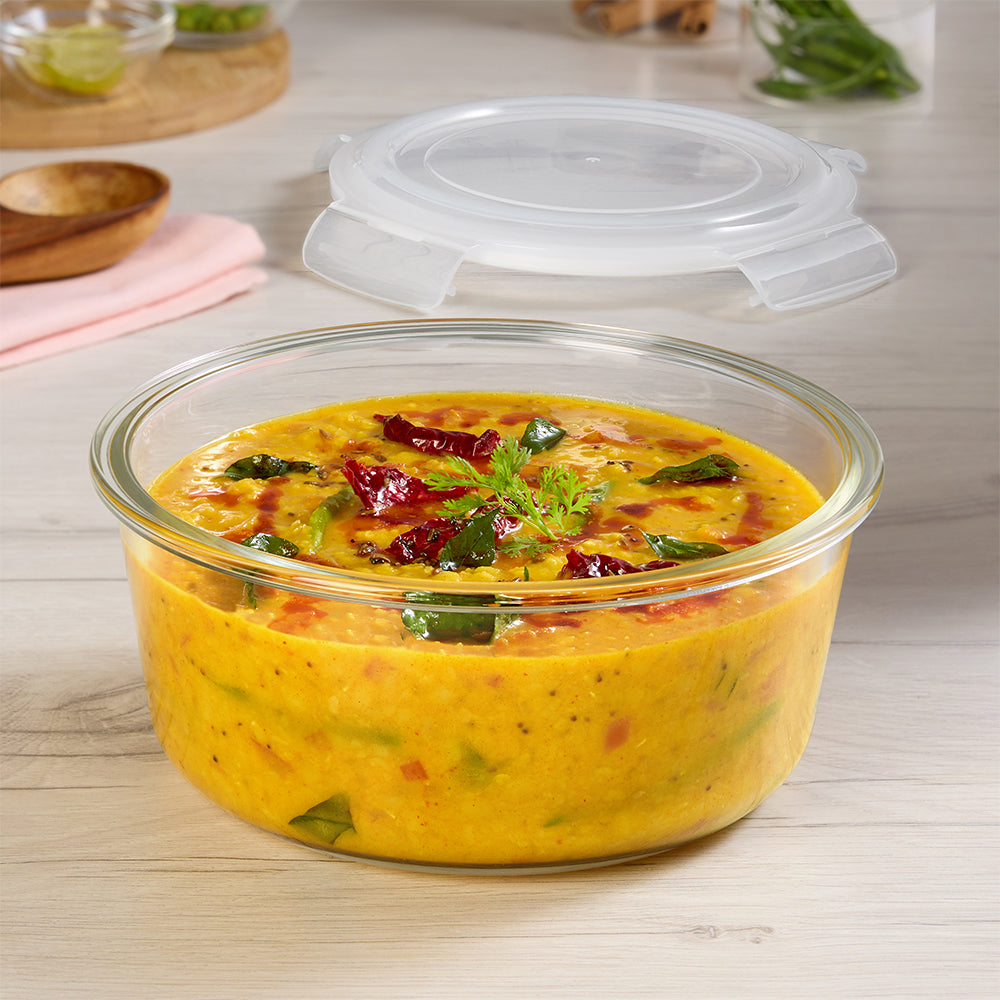 Borosil Klip N Store Round Glass Container (1.5 L)