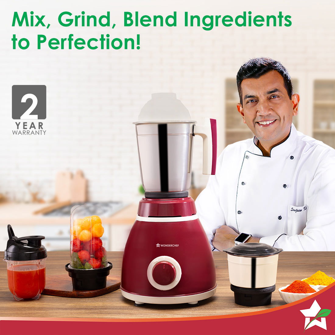 Wonderchef Acura Plus Mixer Grinder (Red) (500W)