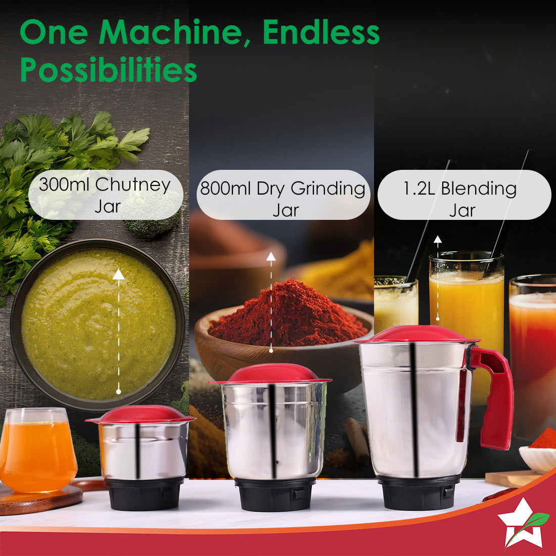 Wonderchef Robo Mixer Grinder (Red & White) (500W)