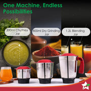 Wonderchef Robo Mixer Grinder (Red & White) (500W)