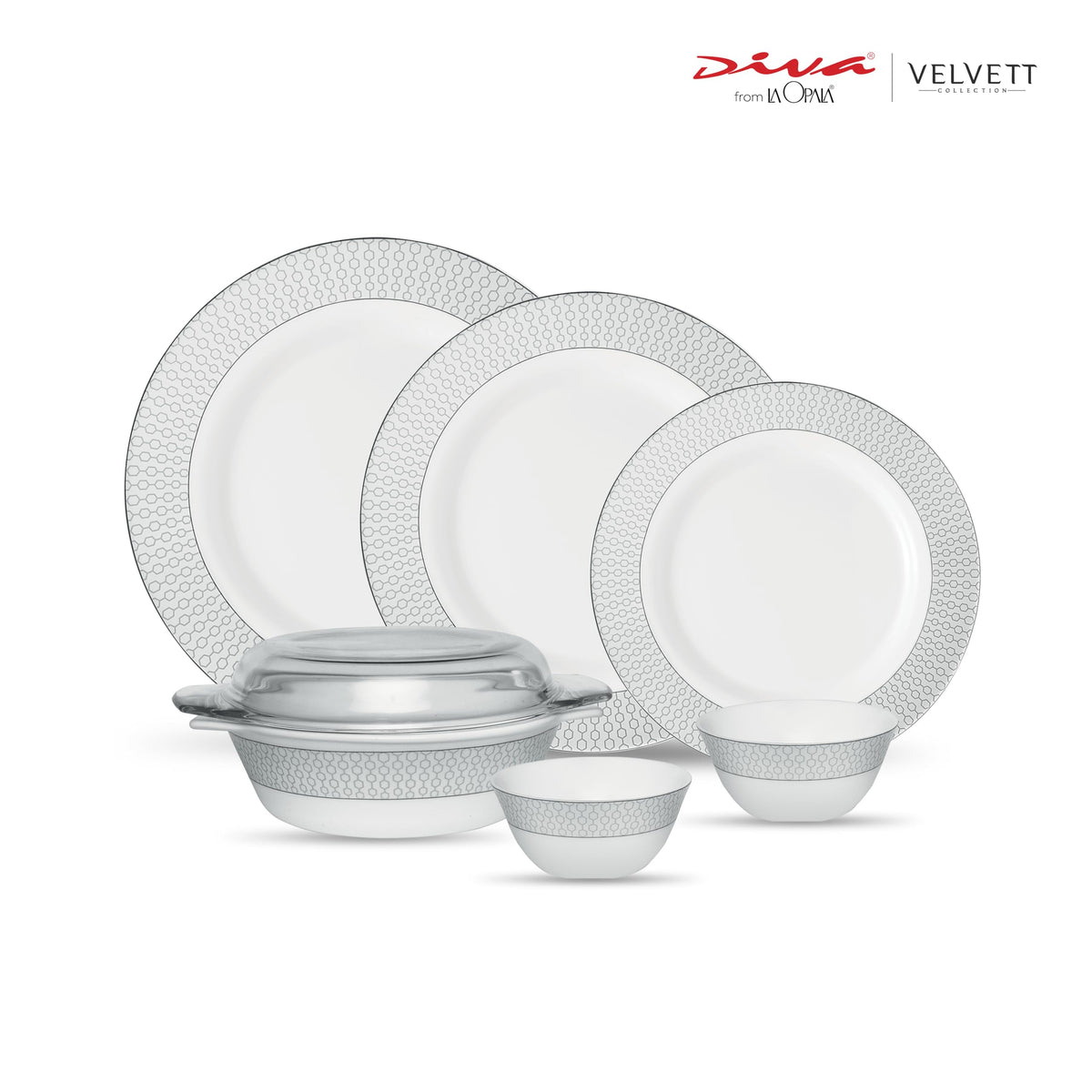 La Opala Diva Velvett Stella Grey Opalware Dinner Set (35 Pieces)