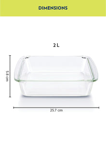 Borosil Square Dish with Handle Easy Grip (2 L)