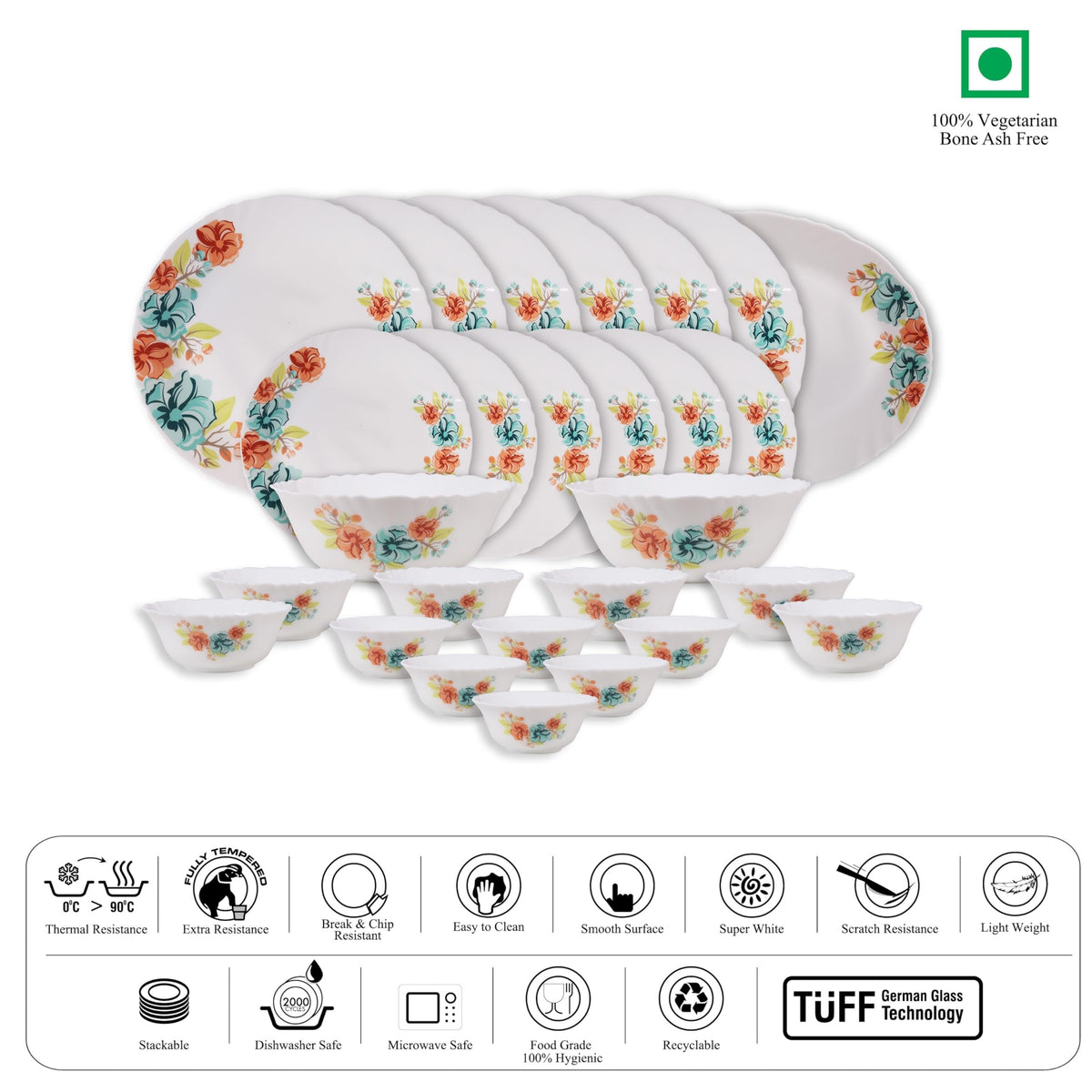 Cello Imperial Meadow Opalware Dinner Set (27 Pieces)