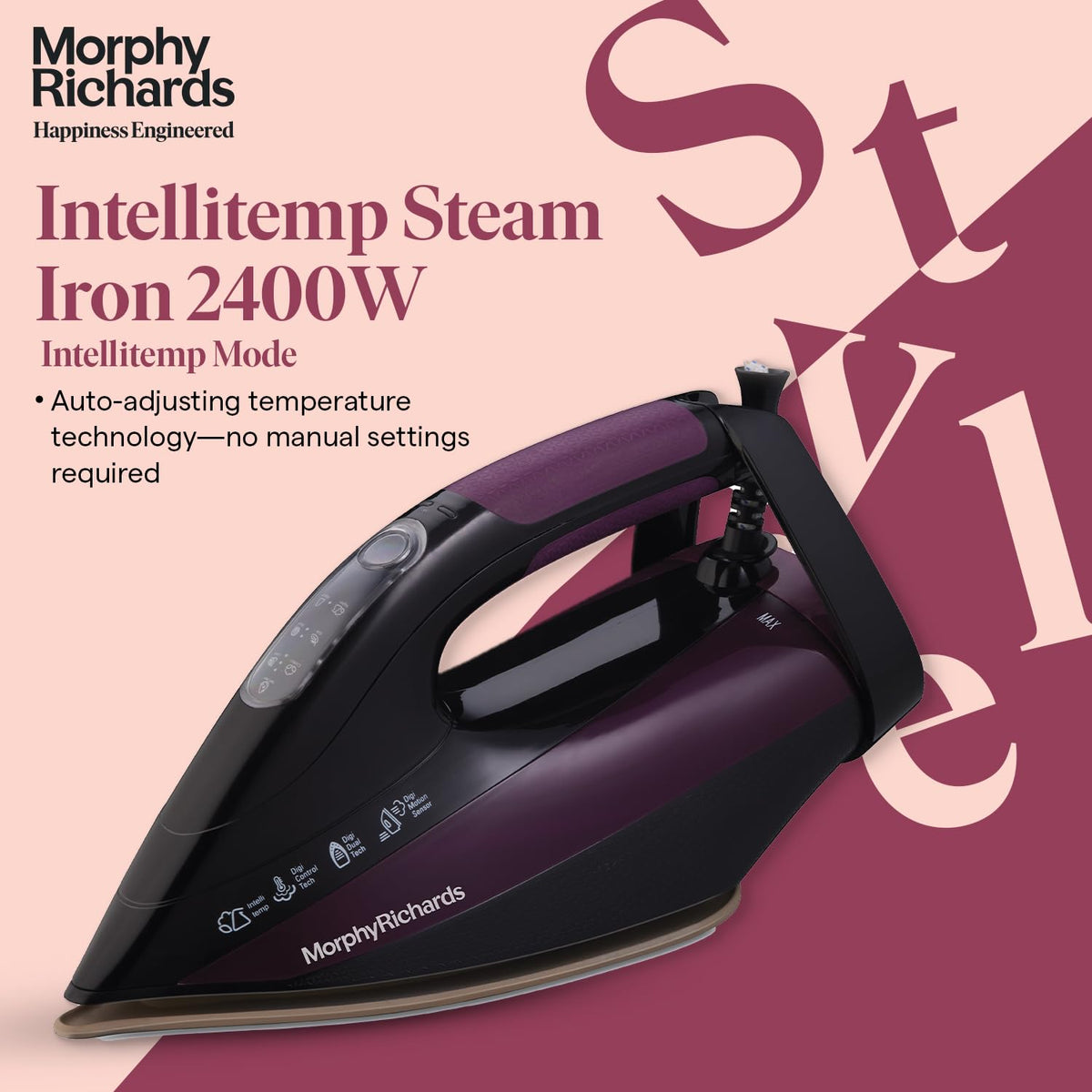 Morphy Richards Intellitemp Smart Steam Iron, Sage Purple & Black (2400W)