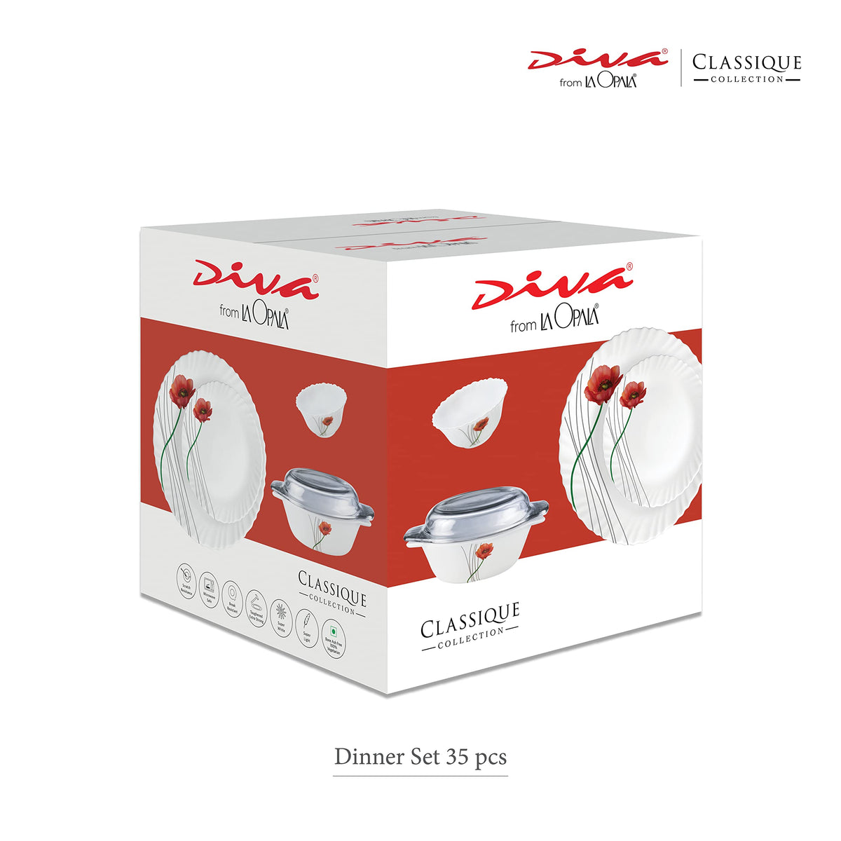La Opala Diva Classique Twilight Bouquet Opalware Dinner Set (35 Pieces)