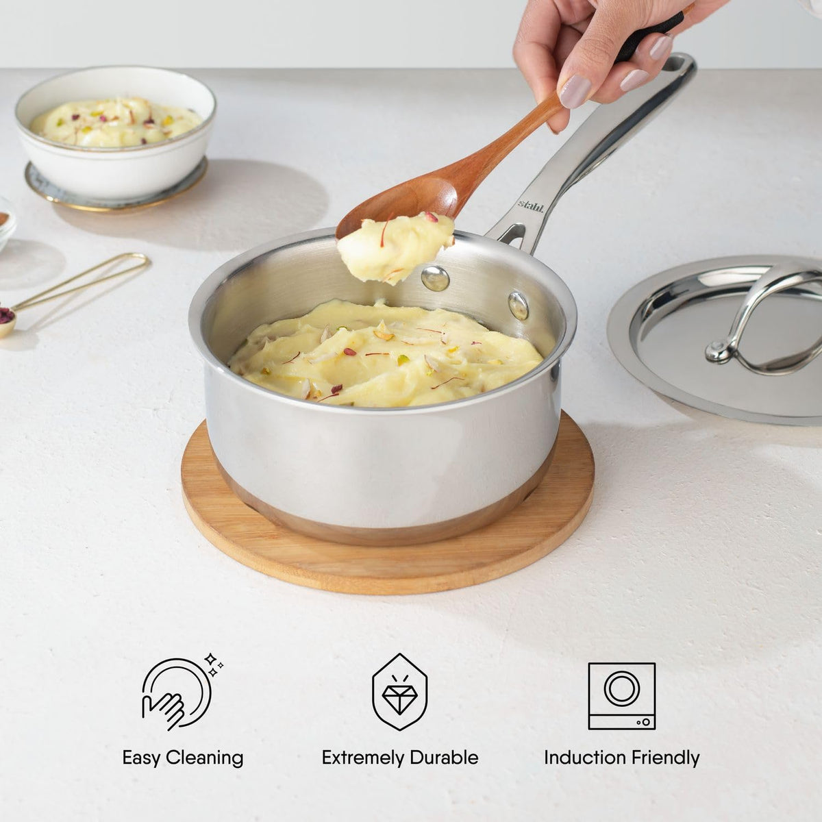 Stahl Artisan Triply Stainless Steel Belly Sauce Pan with Lid – 2.4L