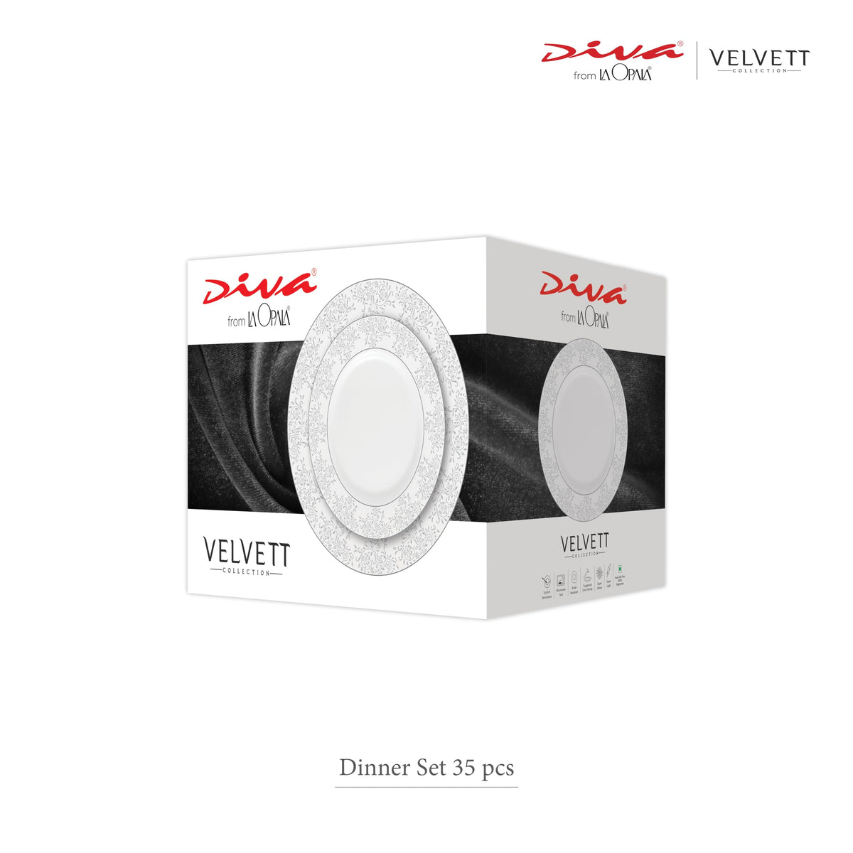 La Opala Diva Velvett Stella Grey Opalware Dinner Set (35 Pieces)