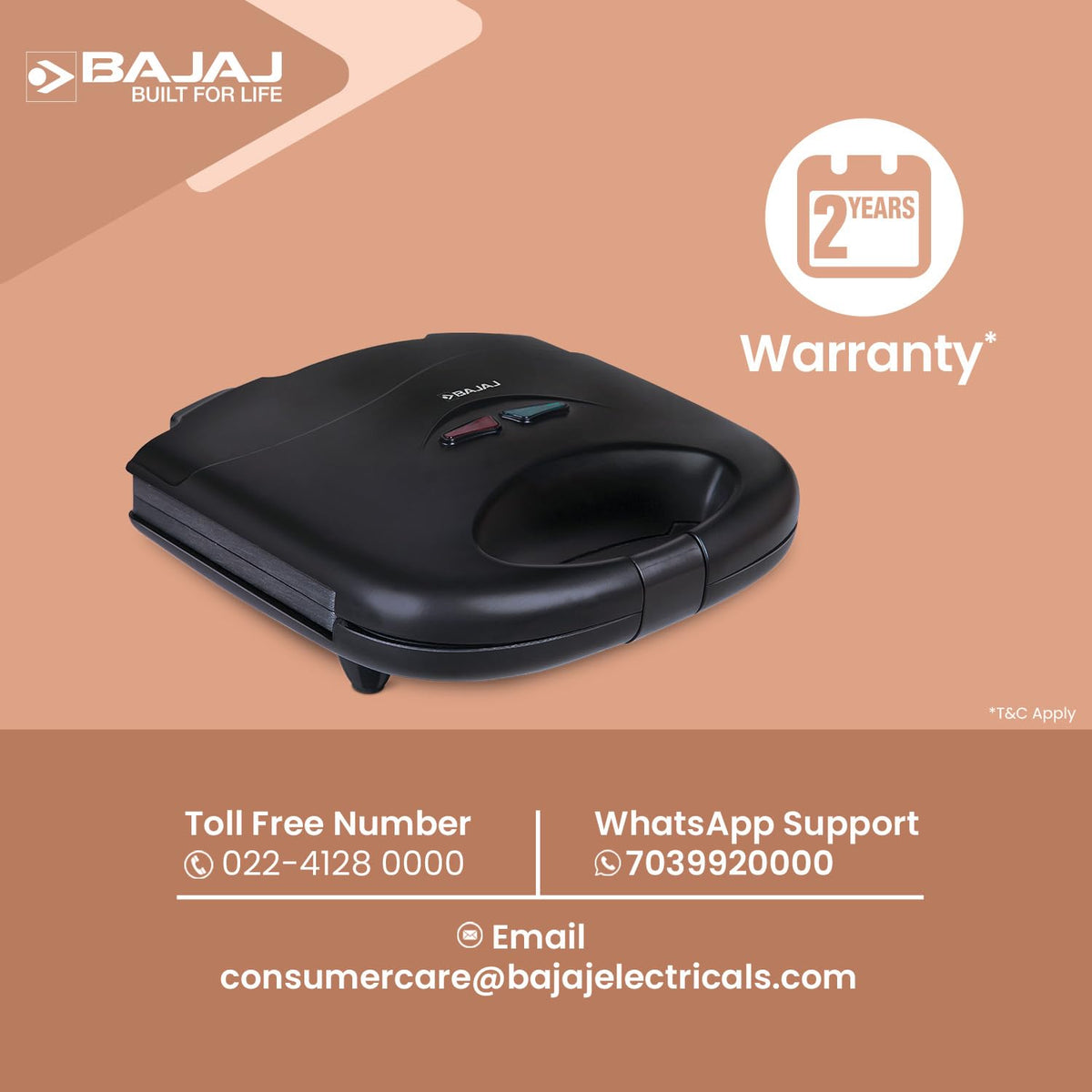 Bajaj SWX3 Deluxe Sandwich Toaster, Black (800W)